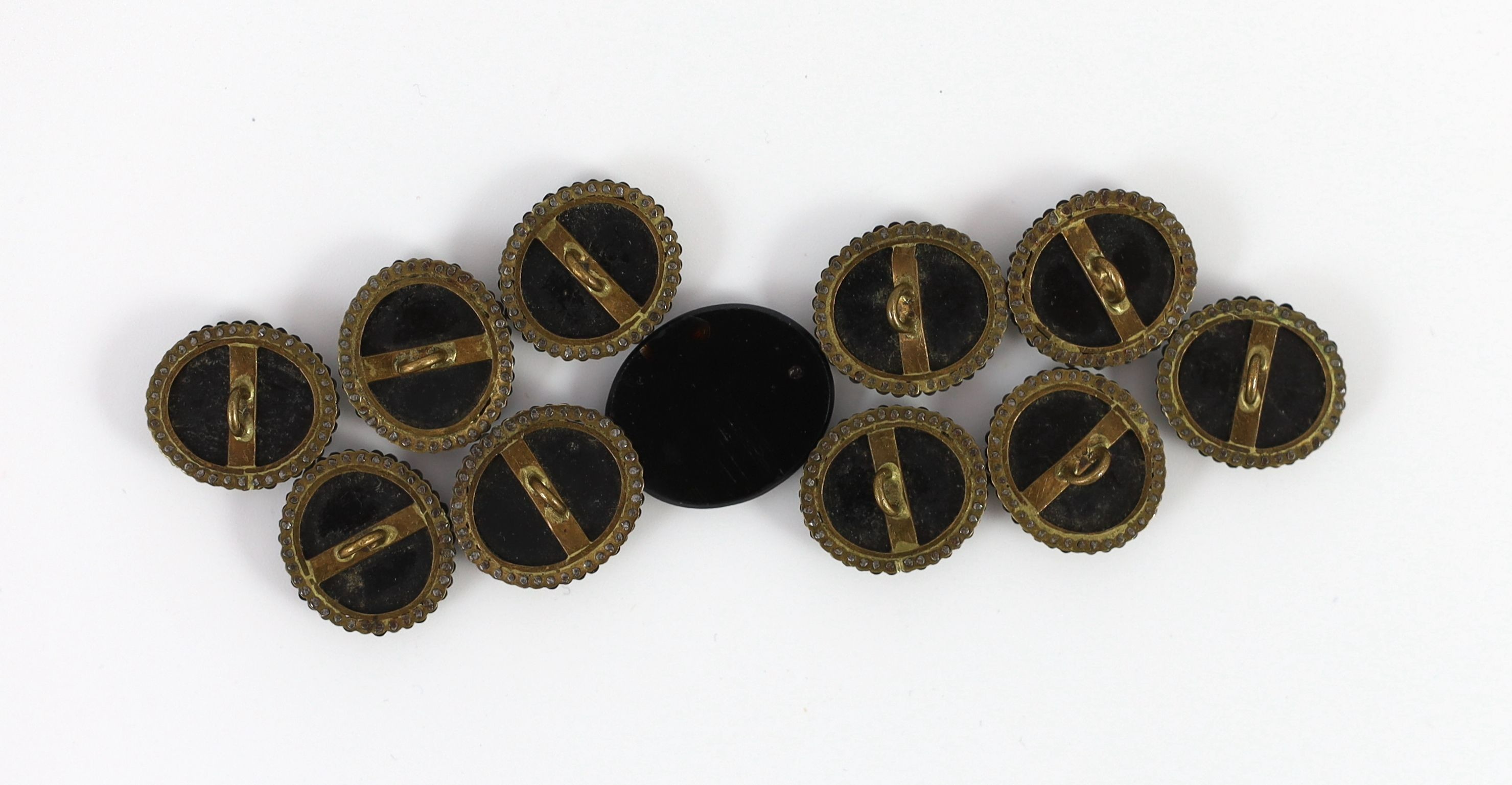 A set of ten 19th century Italian micro-mosaic buttons, 2.25 x 2cm